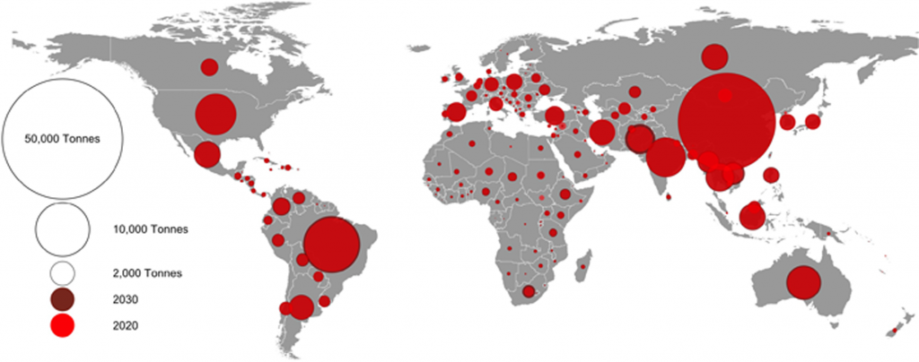 Uso di antimicrobici negli animali nel mondo\ Fonte PLOS Glob Public Health 